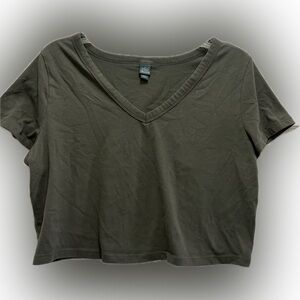 V-Neck Cropped Tee - Olive Green